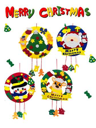 1 件无纺布圣诞花环、3D 贴纸、儿童 DIY 工艺套件、益智玩具、圣诞花环、门挂装饰、工艺套件，适合作为儿童手工礼物