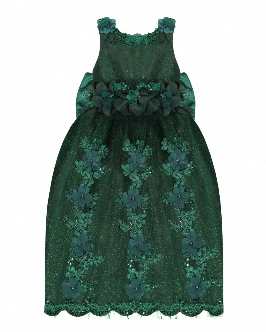 Maylin Romina Girl's Long Party Dress - Dark Green - View 1