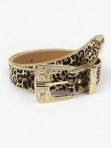 1pc Floral PU Leather Casual Belt For Women, With Fashionable Metal Buckle, Studded Decoration, Versatile Everyday Wear Halloween Leopard Print Summer, School