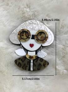 1pc Cartoon Girl Wearing Fan-Shaped Earrings Acrylic Brooch, Handmade Patchwork Cute Bag Accessory Pin, Suitable For All Seasons Jewelry Costume Accessories Bag Charms Office Accessories