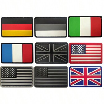 1 st Black US American Flag Patch USA Patch - PVC krok- och öglefästlapp, Storbritannien, Italien, Frankrike flagglapp