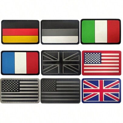 1 szt. Czarna naszywka z flagą USA, USA Patch - naszywka z rzepem PVC, flaga Wielkiej Brytanii, Włoch, Francji