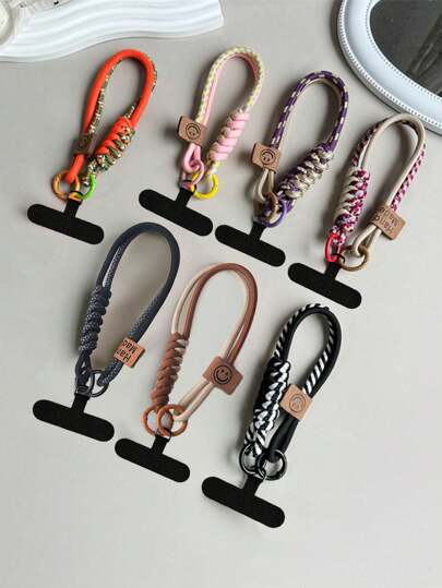 British Style Color Block Woven Rope Phone Lanyard With Clasp, Fits All Phones, Anti-Drop And Non-Slip, Random Metal Clip Color Gifts For Mother, Family, Friends, Birthday, Holiday Phone Charm, Phone Chain
