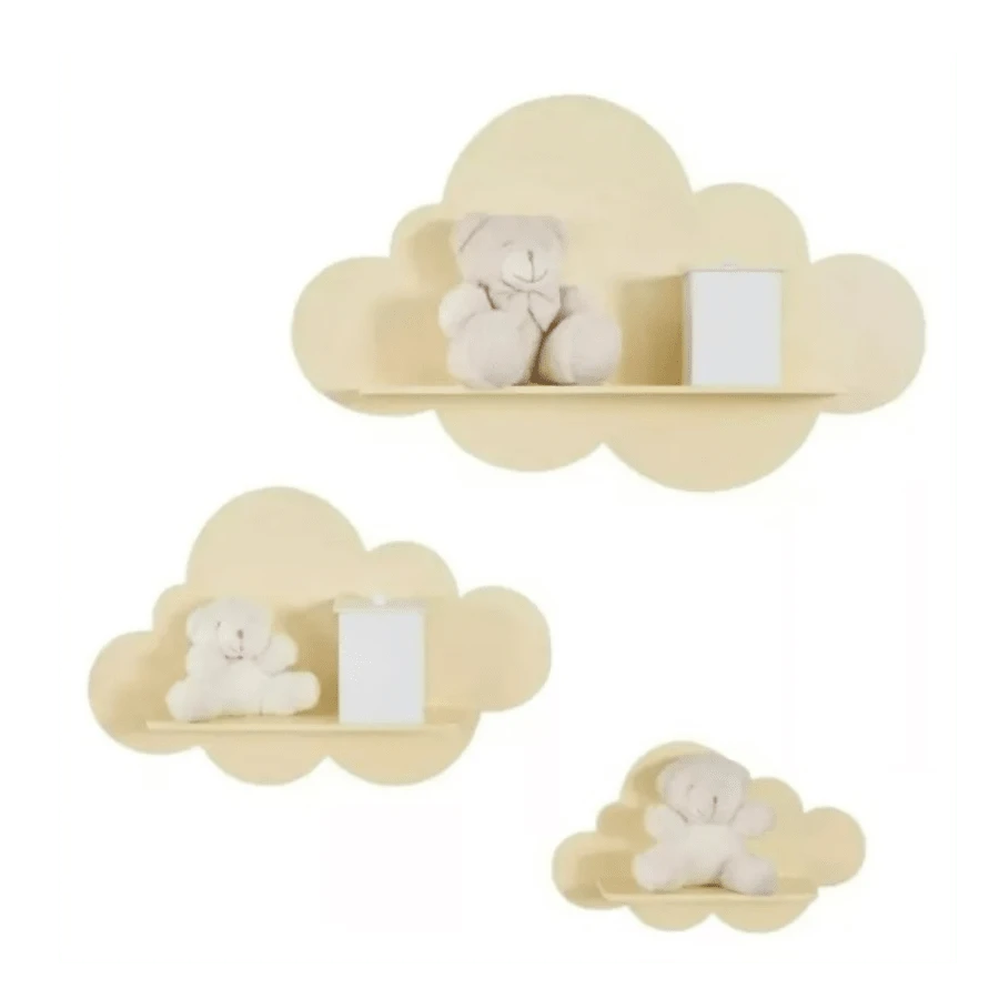 Trio Of Cloud Model Niches In MDF Baby Room Shelf - 黃色 - 查看 1