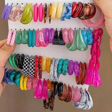 10-40Pairs/Set Acrylic Resin Oversized Hoop Earrings Assorted - Earring Set - View 3