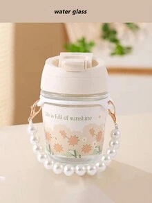 1 款极具吸引力的仿珍珠手持便携式玻璃吸管水杯，可爱清爽的双饮水杯，适合女生和学生，咖啡杯，耐热 - 彩色 - 查看 1