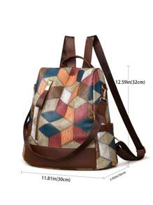 1pc Colorblock Plaid Fabric Decorated Multifunctional Anti-Theft Backpack, Suitable For Women's Daily Use, School Backpack - Multicolor - View 9
