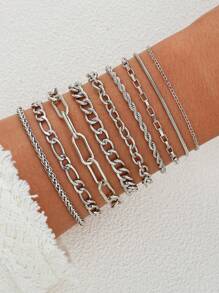 11pcs Simple Heart Beaded Chain Bracelet Set, Unisex Casual Vacation Date Gift, Suitable For Daily, Party Matching - 11 Items - View 15