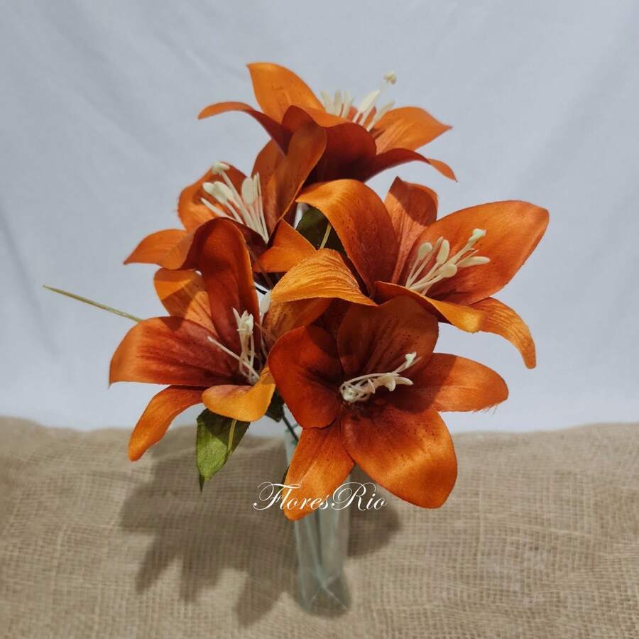 Artificial Lily Bouquet With 5 Flowers For Wedding Decoration, Arrangements, Decorating Parties And Home - 乾燥 - 查看 1