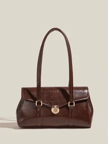 复古大容量轻便奢华女士单肩包，带翻盖设计，简约纯色手提包，多功能工作手提包，复古风格女士包