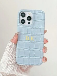 1pc Luxury Imitation Crocodile Cover, Personalize Customization Name Leather Case,Season Picks,2025phonecase - Black - View 5