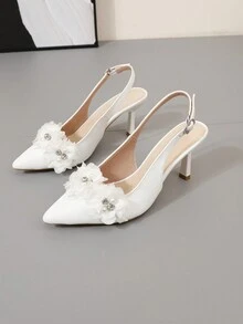 女士新款时尚高跟鞋，性感尖头细高跟鞋，白色婚礼/派对鞋，镂空设计，英伦风格，四季舒适 - 白色 - 查看 2