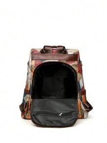 1pc Colorblock Plaid Fabric Decorated Multifunctional Anti-Theft Backpack, Suitable For Women's Daily Use, School Backpack - Multicolor - View 8