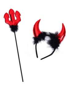 1/2/3/4pcs Christmas Animal Costume Accessories, Adults & Kids Cosplay Devil Horns Headband And Trident Set Halloween Prom