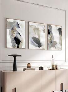 3pcs/Set Canvas Posters, Modern Art Abstract Brushstroke Prints, Grey & Beige Tone Wall Art Canvas, Ideal Gift For Bedroom, Living Room, Kitchen, Corridor, Unframed Wall Decor, Autumn Decoration - Multicolor - View 2