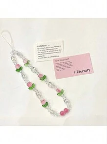 粉色郁金香和串珠女孩手机链、手机壳配件、包包和相机吊坠礼物，适合送给母亲、家人、朋友、生日、节日的手机吊坠