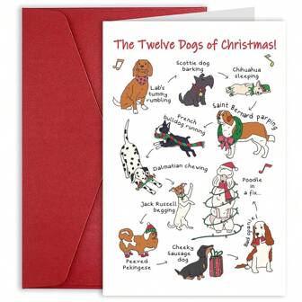 1PC, The Twelve Dogs Of Christmas Card With Envelopes, Funny Christmas Gifts For Dog Lovers, Cute Christmas Gift Ideas, Dog Xmas Cards Gifts For Dad Mom Brother Sister Friends,Back To School,School Supplies