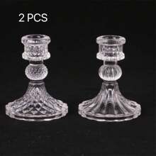 1 Piece Set Of Vertical Diamond Patterned Retro Glass Candle Holder Decorations, Candle Holder Seats, Family Candlelight Dinner Props, Romantic Atmosphere Decoration On The Dining Table - Clear - View 12