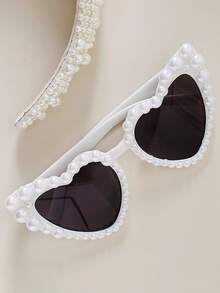 Kính hình trái tim ngọc trai màu trắng, Kính tiệc độc thân, Quà tặng cô dâu, Kính hình trái tim cho vẻ ngoài quyến rũ của tiệc độc thân - kính tình yêu - Xem 2