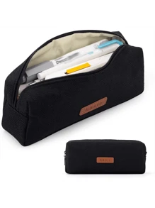 1个大容量单层铅笔盒，方形亚麻铅笔袋，适合中学生，简约文具包（多种颜色可选）返校季，返校用品，铅笔袋，书包 - 黑色 - 查看 15