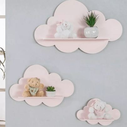 Trio De Nichos Prateleira Modelo Nuvem Em Mdf Para Quarto De Bebê