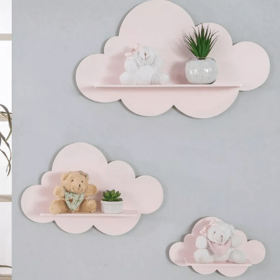 Trio De Nichos Modelo Nuvem Em Mdf Quarto De Bebê Prateleira