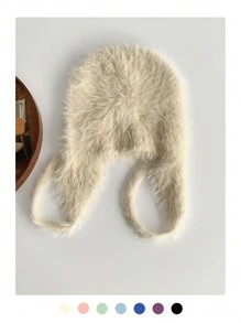 1buc drăguț corn de diavol Y2K colorblock cu dungi Fuzzy Earmuff tricot pălărie beanie, căciulă caldă de pluș cu cravată, balaclava