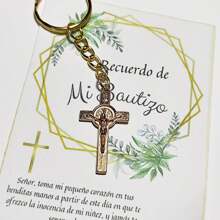 Recuerdo Para Bautizo, Llavero con Cruz, 10 Piezas - Dorado - Ver 3
