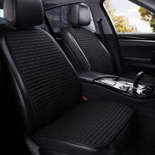 1 pieza Cojín de apoyo lumbar para asiento de coche de lino, diseño de guinga universal para todas las estaciones - Negro - Ver 2