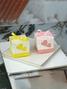 10 piezas Caja de caramelos estilo europeo nueva, caja de dulces con doble corazón hueco, caja de regalo con corazón, de vuelta a la escuela Día de San Valentín - multicolor - Ver 10