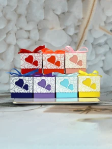 10 piezas Caja de caramelos estilo europeo nueva, caja de dulces con doble corazón hueco, caja de regalo con corazón, de vuelta a la escuela Día de San Valentín - multicolor - Ver 8