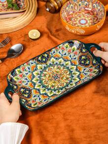 1 pieza Plato de cerámica con forma de pez estilo bohemio para dos orejas, con 4 opciones de color, diseño anti-quemaduras, adecuado para cocinar pescado al vapor, platos de acompañamiento y fruteros en el hogar - Multicolor - Ver 4