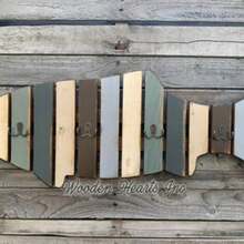 COAT RACK Wall FISH Shaped Reclaimed Wood Metal Towel Hooks Lake Home Cabin Coatrack Distressed Brown Blue Cream Cabin Fisherman Unique - BLUE STAINED COMBO - View 3