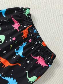 2pcs Girls Dinosaur Print Long Sleeve Hooded Top And Pants Set - Pink - View 4