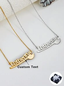 个性化不锈钢金色字母定制女巫扫帚项链适合万圣节、圣诞节、周年纪念日、情侣、朋友、家人的礼物 - 銀色 - 查看 2