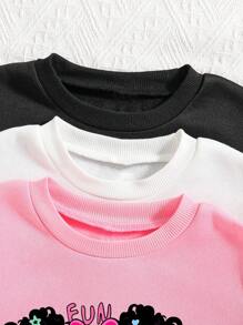 3pcs Tween Girls Cartoon Print Thermal Lined Crew Neck Sweatshirt Set - Multicolor - View 3