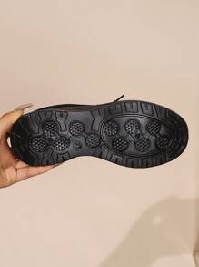 Women's Lightweight Cushioned Fitness Sneakers, Breathable Mesh Sports Shoes, Casual Fashion Trainers, 2024 Summer New Arrival - Black - View 6