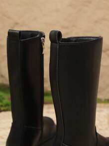 儿童秋冬时尚纯色侧拉链厚底防滑高帮靴，适合休闲、表演和舞蹈活动