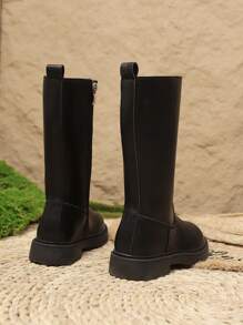 儿童秋冬时尚纯色侧拉链厚底防滑高帮靴，适合休闲、表演和舞蹈活动