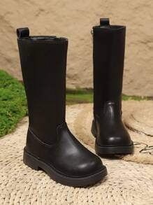 儿童秋冬时尚纯色侧拉链厚底防滑高帮靴，适合休闲、表演和舞蹈活动