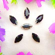 Piedras de vidrio en forma de ojo de caballo Navette, colores normales no AB, forma ovalada brillante hecha a mano, base de metal plateado con garras, cristales cosidos a mano, piedras planas con orificios para decorar ropa, vestidos, bolsos, zapatos, broches, pendientes y manualidades - Colores de fantasía - Ver 16