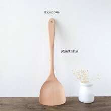 1pc Wooden Cooking Spatula, Long Handle Non-Stick Pan Stirring Spoon, Wooden Kitchen Utensil Suitable For Home And Restaurant - Multicolor - View 5