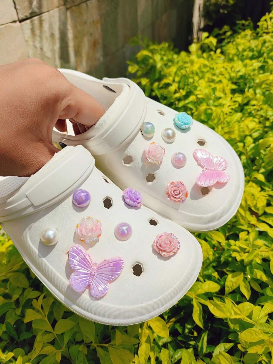 14 ชิ้น ชุดแต่งตกแต่งด้วยมุกปลอม ดอกไม้และผีเสื้อสีสันสดใส สำหรับ