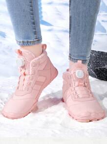 Women's Fashionable Outdoor Sports Boots, Stylish Patchwork Rotary Buckle Design, Warm & Comfortable Thick Plush Snow Boots, Suitable For Outdoor Daily Hiking, Anti-Slip & Waterproof Snow Boots, Parent-Child Style (Rotary Buckle Color May Vary Due To Photography Angle And Lighting)