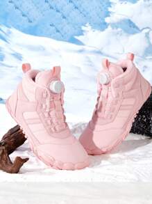 Women's Fashionable Outdoor Sports Boots, Stylish Patchwork Rotary Buckle Design, Warm & Comfortable Thick Plush Snow Boots, Suitable For Outdoor Daily Hiking, Anti-Slip & Waterproof Snow Boots, Parent-Child Style (Rotary Buckle Color May Vary Due To Photography Angle And Lighting)