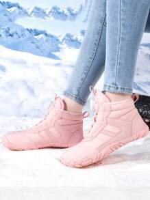 Women's Fashionable Outdoor Sports Boots, Stylish Patchwork Rotary Buckle Design, Warm & Comfortable Thick Plush Snow Boots, Suitable For Outdoor Daily Hiking, Anti-Slip & Waterproof Snow Boots, Parent-Child Style (Rotary Buckle Color May Vary Due To Photography Angle And Lighting)