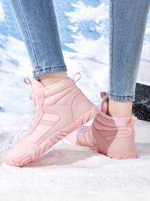 Women's Fashionable Outdoor Sports Boots, Stylish Patchwork Rotary Buckle Design, Warm & Comfortable Thick Plush Snow Boots, Suitable For Outdoor Daily Hiking, Anti-Slip & Waterproof Snow Boots, Parent-Child Style (Rotary Buckle Color May Vary Due To Photography Angle And Lighting)