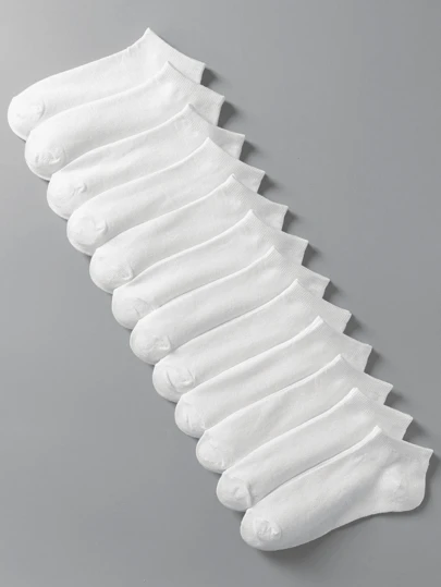 12pcs White Solid Color Breathable Deodorizing Women's Ankle Socks