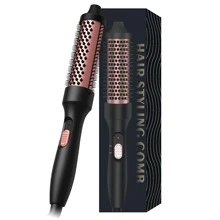 UKLISS Electric Hair Curler With Volumizing Brush - Quick, Anti-Frizz Thermal Styling Comb, 55W Professional Hair Curling Iron For Women, Black & Pink Design, Glossy Finish, Ergonomic Handle, Curling Iron For Hair, Voluminous Waves, Glossy Finish, Durable Construction - UK Plug(220-240V) - View 3