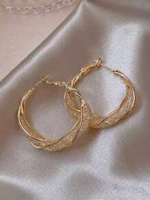 一对独特的金色网状水晶耳环适合女性在音乐节、日常活动、海滩派对、宴会和其他场所佩戴 - 金色纏繞耳環一對 - 查看 14